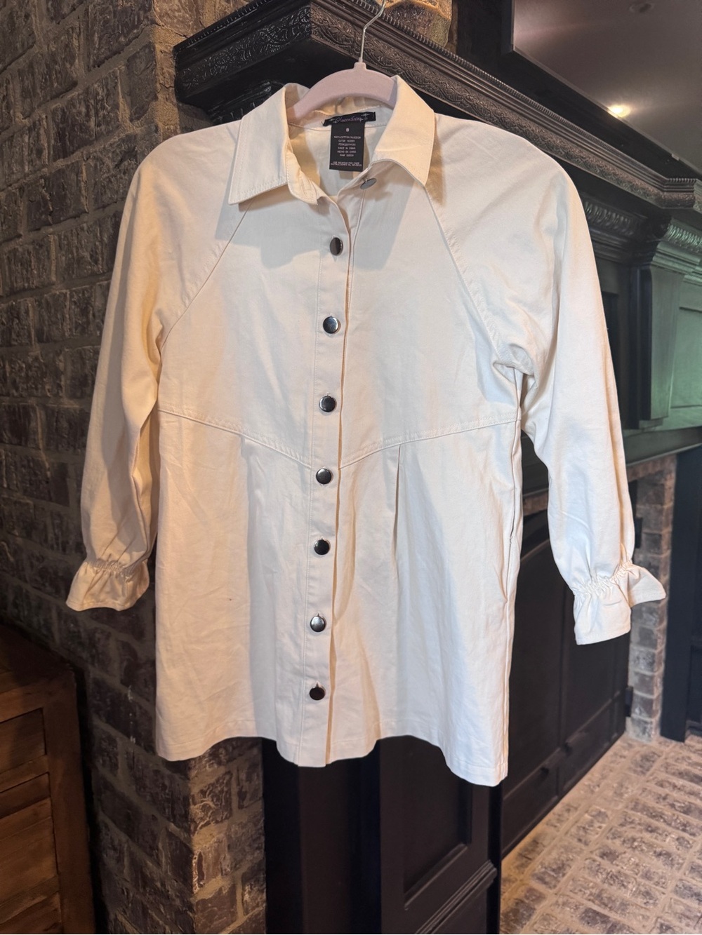 Cream Button-Front Kids Shirt Dress